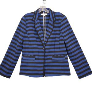 Ellen Tracy | Striped Knit Blazer Blue Black Nautical Stretch | Size L